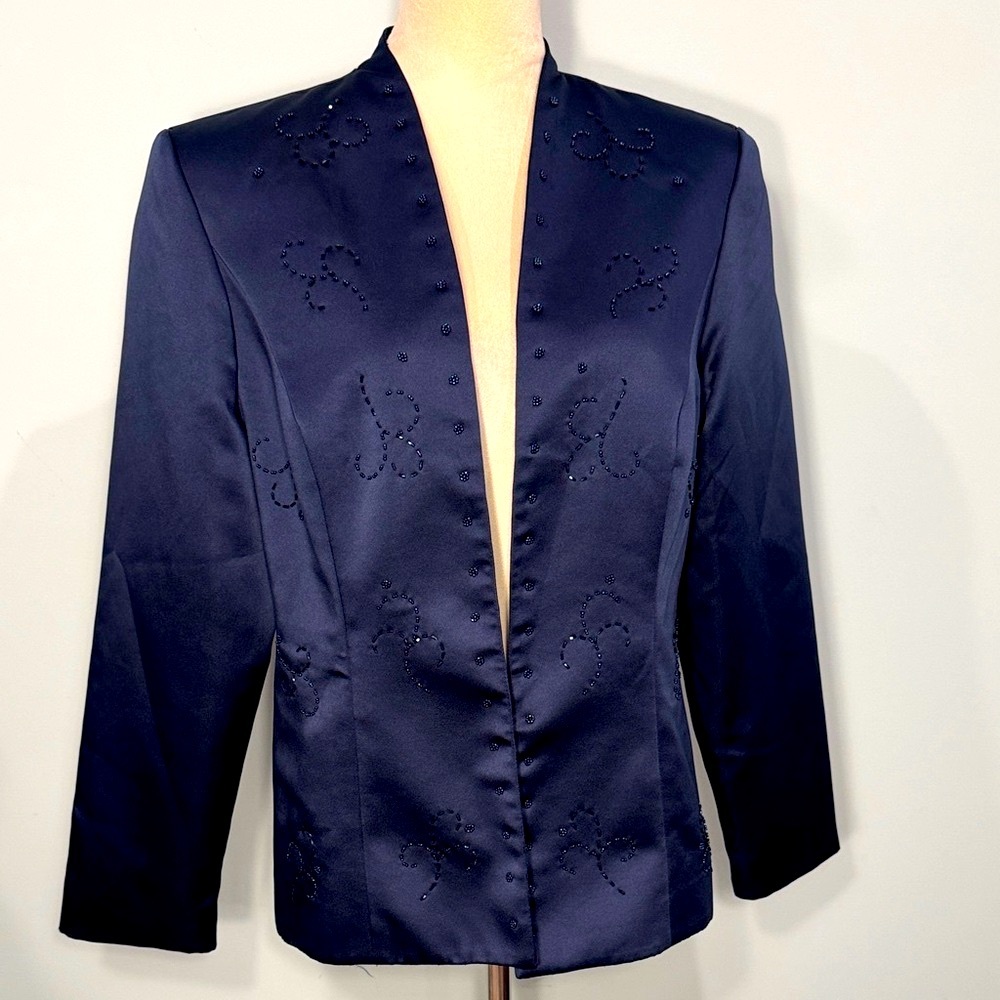 Vintage Karen Miller beaded Navy Women's Blazer Size 12